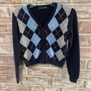 Brandy Melville Elizabeth Argyle Cardigan sweater blue- light blue - gray Small